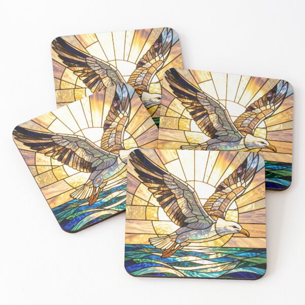 Item preview, Seagull Sunset Stained Glass Coastal Wave designed and sold by pinkal.