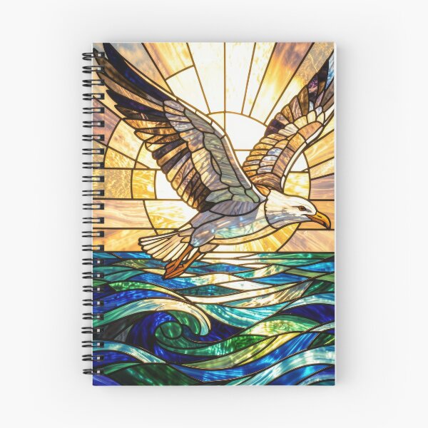 Item preview, Seagull Sunset Stained Glass Coastal Wave designed and sold by pinkal.