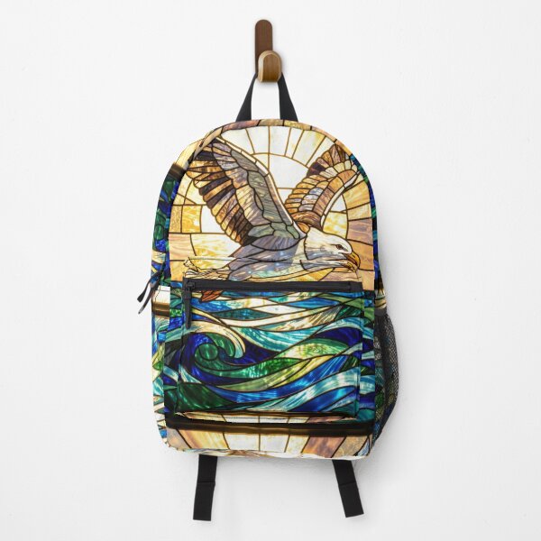Item preview, Seagull Sunset Stained Glass Coastal Wave designed and sold by pinkal.