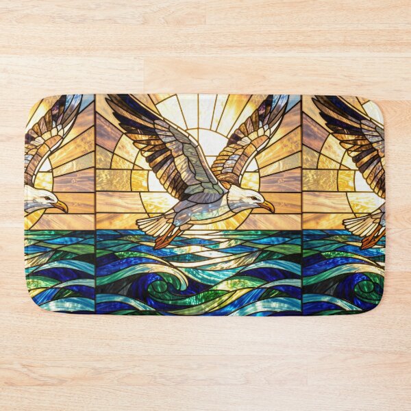 Item preview, Seagull Sunset Stained Glass Coastal Wave designed and sold by pinkal.
