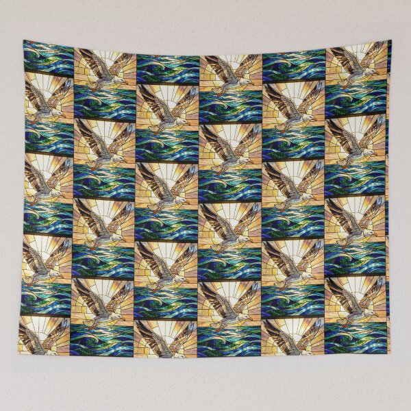 Item preview, Seagull Sunset Stained Glass Coastal Wave designed and sold by pinkal.