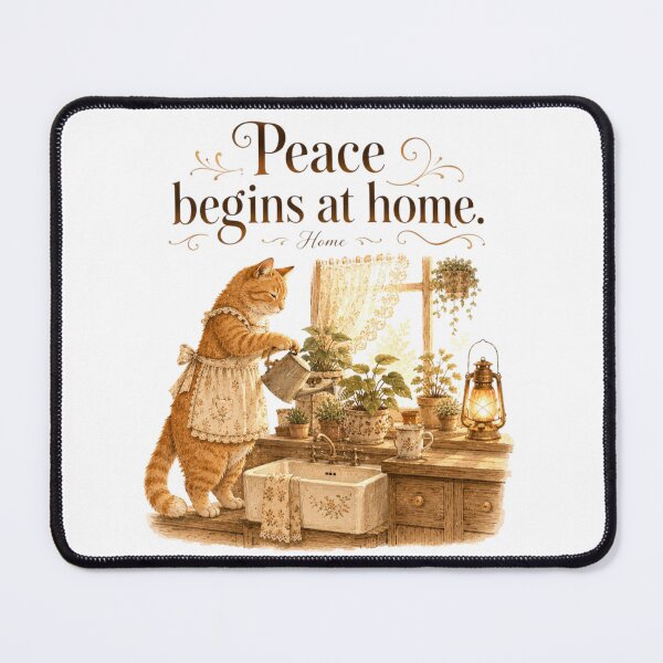Item preview, Peace Begins At Home Vintage Cat Cozy Kitchen Aesthetic designed and sold by AQUILAKREO.