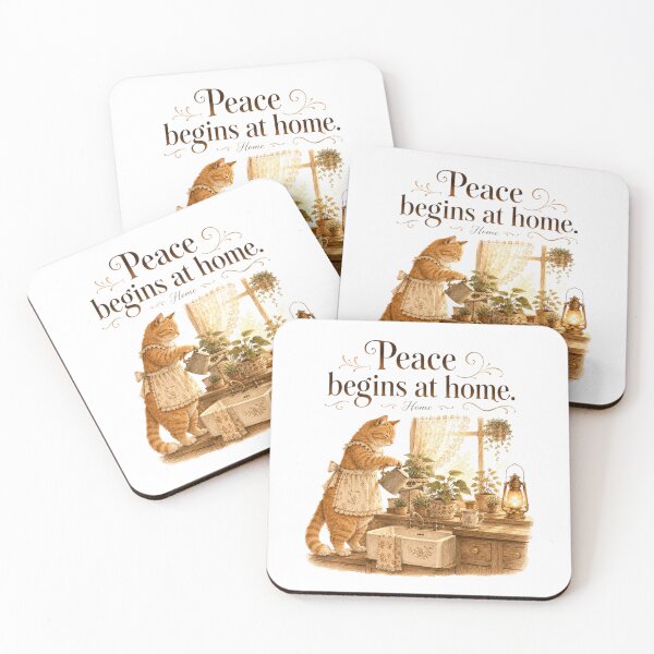 Item preview, Peace Begins At Home Vintage Cat Cozy Kitchen Aesthetic designed and sold by AQUILAKREO.