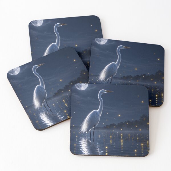 Item preview, Moonlit Egret and Firefly Reflections designed and sold by Kimberly Palmer.