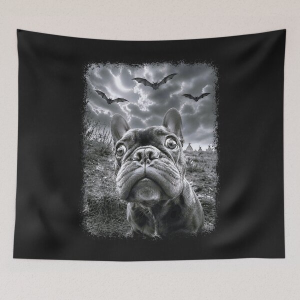 Item preview, French Bulldog Halloween Crescent Moon Bats Vintage Dog Art designed and sold by JerdbordinShop.