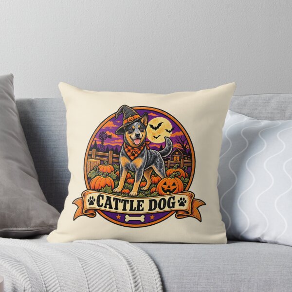 Item preview, Australian Cattle Dog Halloween Shirt – Retro Pumpkin Patch Farm Badge Design designed and sold by Globalcitytees.
