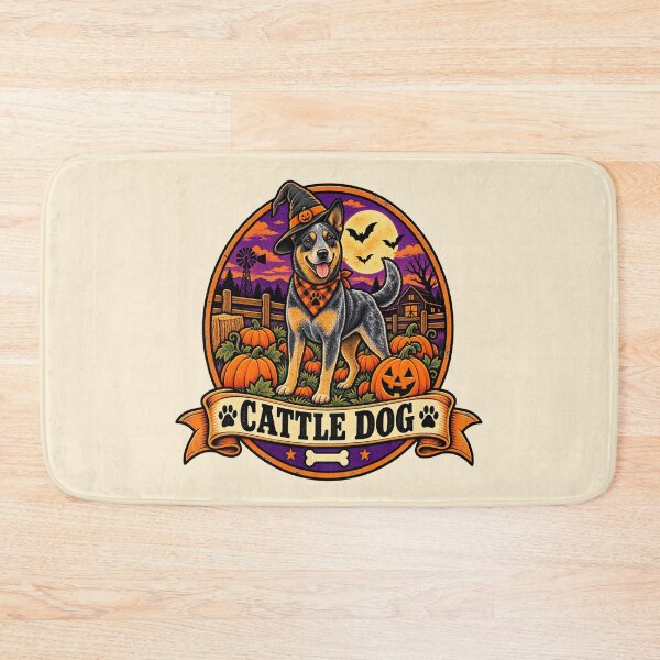 Item preview, Australian Cattle Dog Halloween Shirt – Retro Pumpkin Patch Farm Badge Design designed and sold by Globalcitytees.