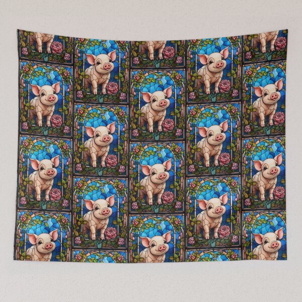 Item preview, Piglet Stained Glass Floral Rose Window designed and sold by pinkal.