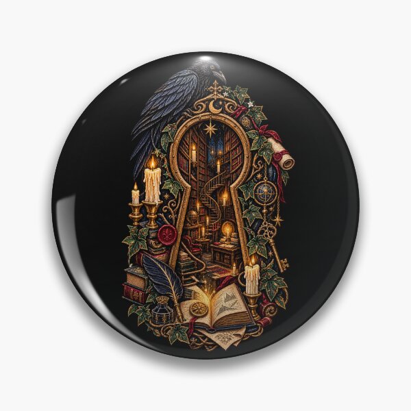 Item preview, Dark Academia Gothic Library Keyhole Embroidered Raven & Candle Art designed and sold by Emoji Emblems.