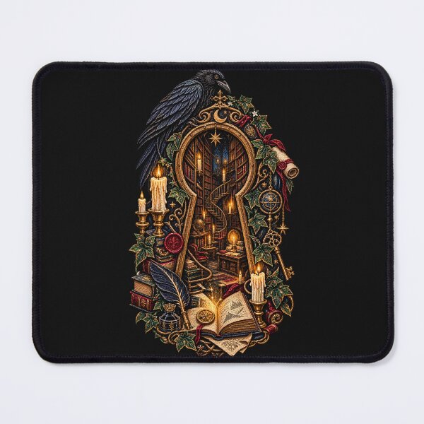 Item preview, Dark Academia Gothic Library Keyhole Embroidered Raven & Candle Art designed and sold by Emoji Emblems.