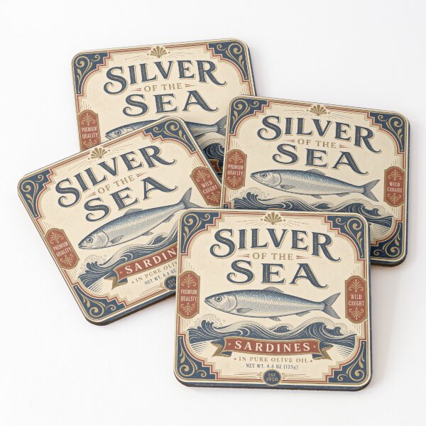 Item preview, Silver of the Sea Art Deco Sardine Label designed and sold by BoosterShop.