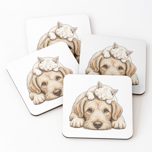 Item preview, Cute Sleeping Kitten on Dog – Best Friends Pet Line Art Design designed and sold by Wonza22yara.