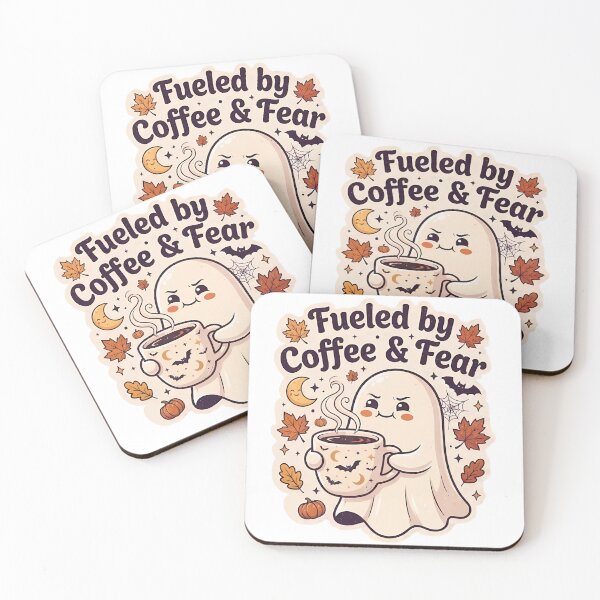 Item preview, Fueled by Coffee and Fear - Cute Spooky Ghost Coffee Lover Sticker designed and sold by Lu7u.