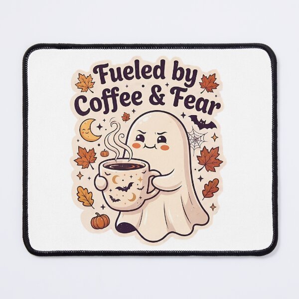 Item preview, Fueled by Coffee and Fear - Cute Spooky Ghost Coffee Lover Sticker designed and sold by Lu7u.