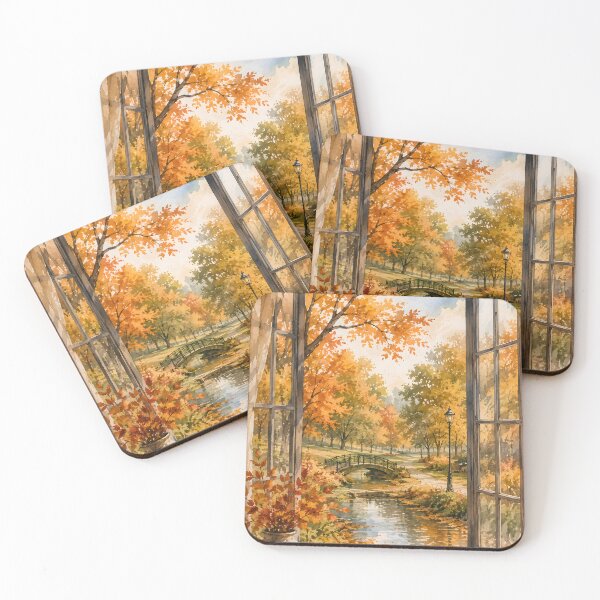 Item preview, Autumn Window View – Cozy Watercolor Fall Landscape designed and sold by blankTeeShirt.