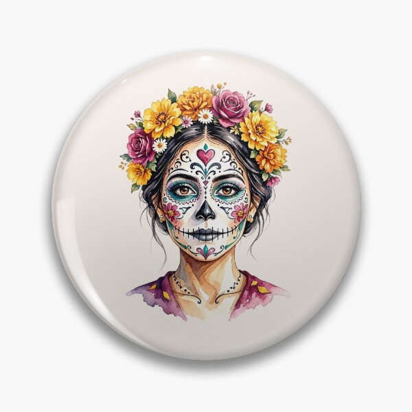 Item preview, Dia de los Muertos Sugar Skull Woman with Colorful Floral Crown designed and sold by SweetLilith.