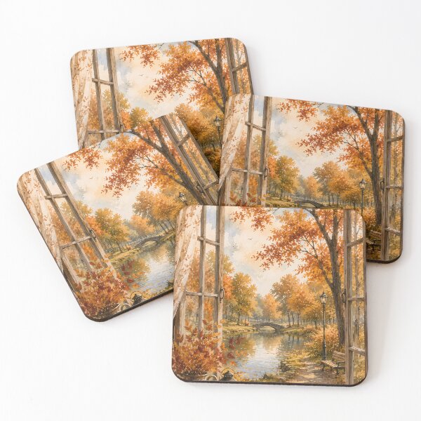 Item preview, Cozy Autumn Window View – Watercolor Fall Park designed and sold by blankTeeShirt.