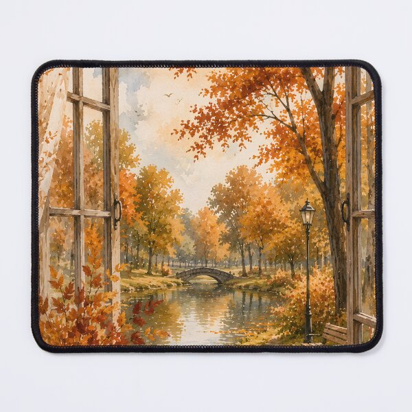 Item preview, Cozy Autumn Window View – Watercolor Fall Park designed and sold by blankTeeShirt.