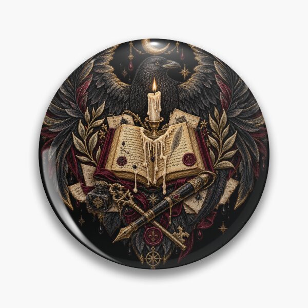 Item preview, Dark Academia Raven Embroidered Crest – Gothic Book, Candle & Skeleton Key designed and sold by Emoji Emblems.