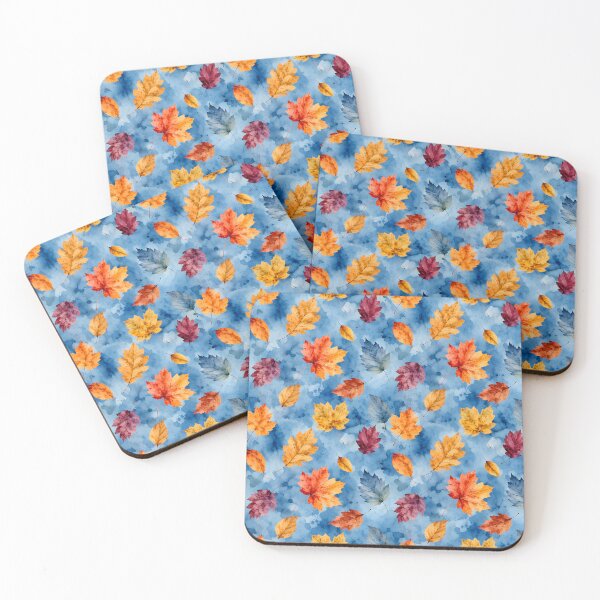 Item preview, Autumn Leaves on Blue Watercolor Background designed and sold by blankTeeShirt.