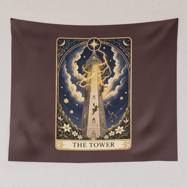 Item preview, The Tower Tarot Card Gothic Occult Dark Art designed and sold by MythicMood.
