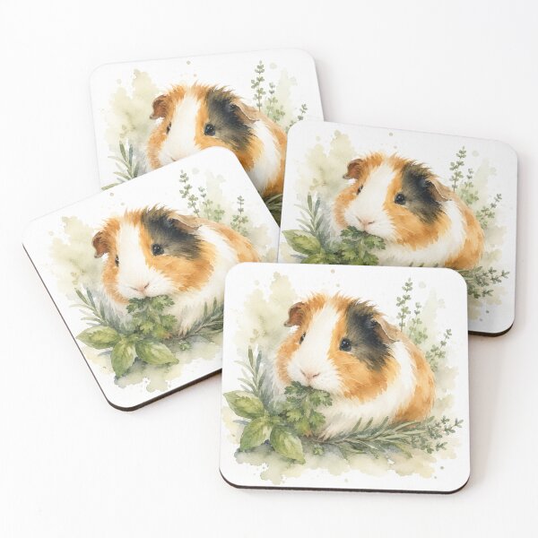 Item preview, Tricolor guinea pig eating aromatic herbs designed and sold by JardinAquarel.