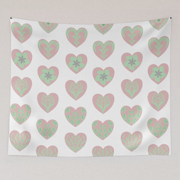 Item preview, Pastel Pink Heart Floral Pattern with Botanical and Decorative Motifs designed and sold by Ei-Ei.