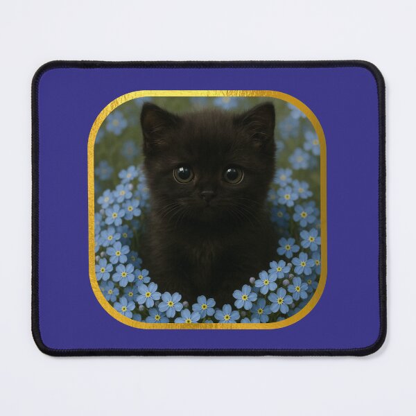 Item preview, Black kitten and forget-me-nots. designed and sold by moths-minor.