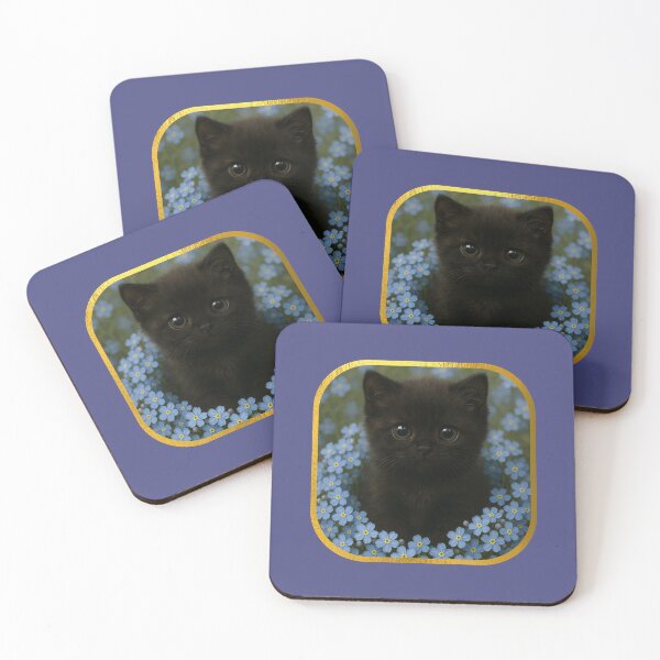 Item preview, Black kitten and forget-me-nots. designed and sold by moths-minor.