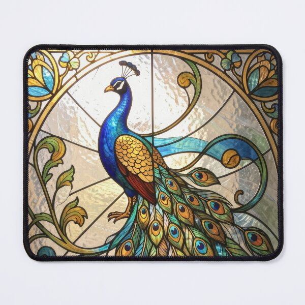 Item preview, Peacock Stained Glass Art Nouveau Window designed and sold by pinkal.