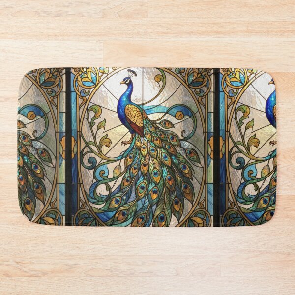 Item preview, Peacock Stained Glass Art Nouveau Window designed and sold by pinkal.
