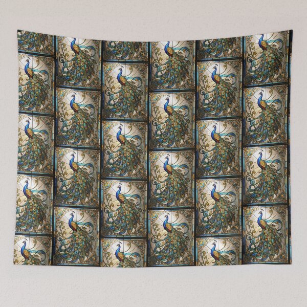 Item preview, Peacock Stained Glass Art Nouveau Window designed and sold by pinkal.