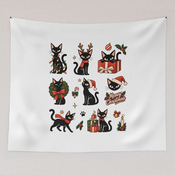 Item preview, Meowy Christmas Cute Black Cat Cozy Sticker Sheet Holiday Pack  designed and sold by Artycom.
