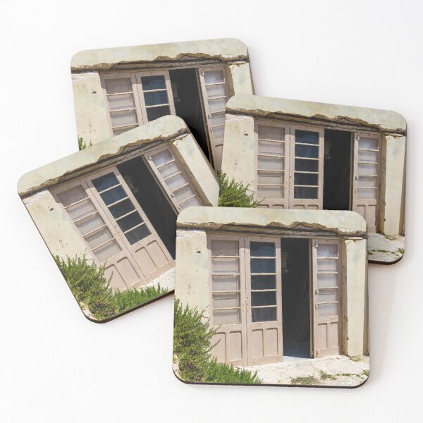 Item preview, Old Wooden Doors and Stone Building Rustic Mediterranean Entrance With Sunlit Weathered Facade designed and sold by Nmallia.