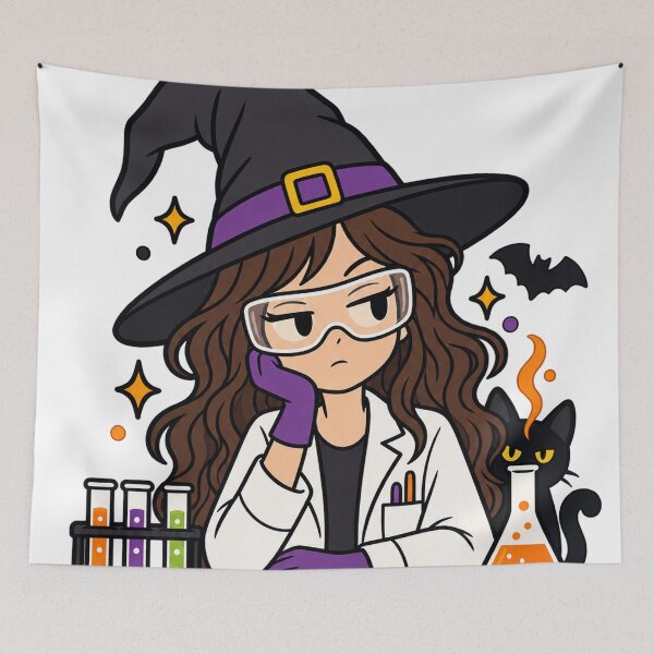 Aperçu de l'œuvre Laboratoire d'Halloween de sorcière chimiste et de sciences mignonnes créée et vendue par EntropyThreads.