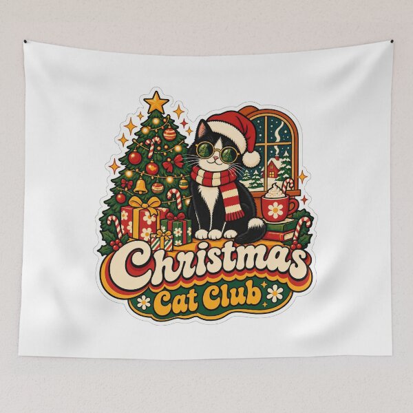 Item preview, Retro Christmas Cat Club 70s Holiday designed and sold by Retro Whiskers.