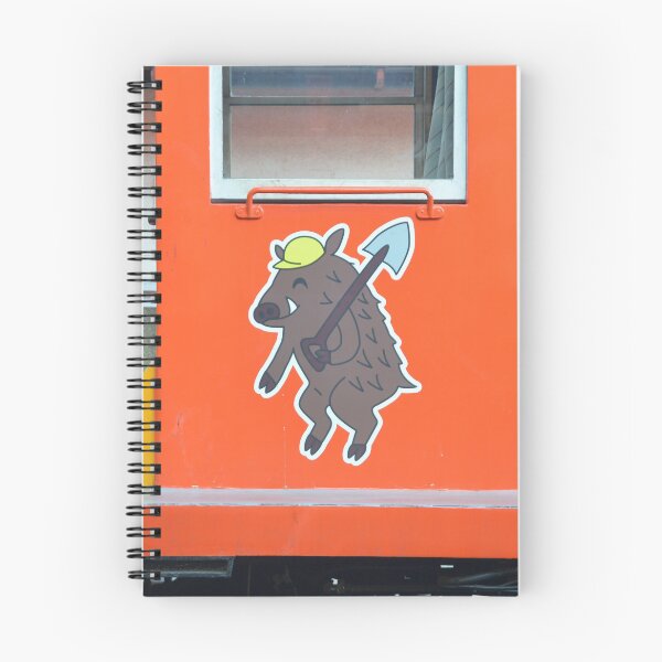 Item preview, Japanese Cartoon Boar Mascot on Orange Work Train designed and sold by MiraNadaPrints.