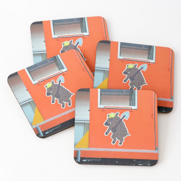 Item preview, Japanese Cartoon Boar Mascot on Orange Work Train designed and sold by MiraNadaPrints.