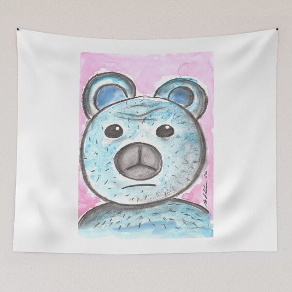 Item preview, Blue Teddy Bear with Reservations, Charcoal & Watercolour designed and sold by Anke‘s Bazaar.