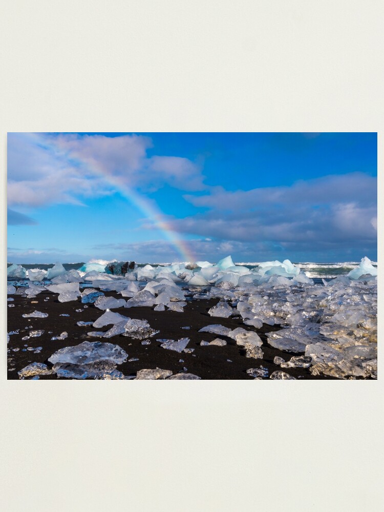 Thumbnail 2 of 3, Photographic Print, Rainbow On Diamond Beach Iceland designed and sold by AdrianAlford.