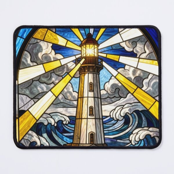 Item preview, Lighthouse Stained Glass Ocean Beacon Window designed and sold by pinkal.