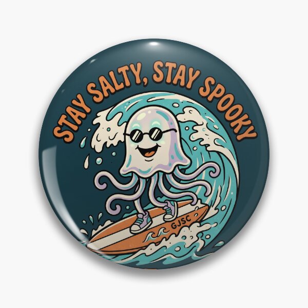 Item preview, "Stay Salty, Stay Spooky. Ghost Jelly Surf Club" Jellyfish Surfer Halloween designed and sold by Sea Gem.