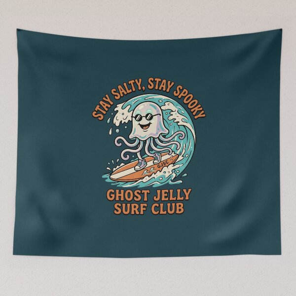 Item preview, "Stay Salty, Stay Spooky. Ghost Jelly Surf Club" Jellyfish Surfer Halloween designed and sold by Sea Gem.