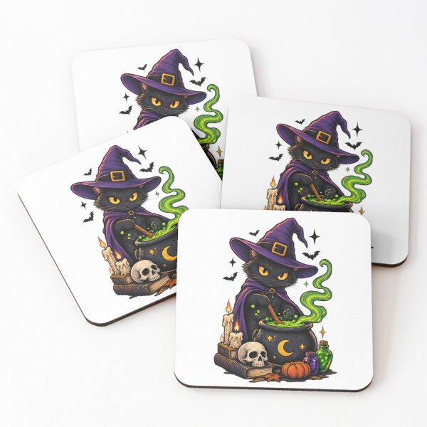 Item preview, Black Witch Cat Brewing Magic Potion Cute Halloween Witch designed and sold by Kladhadredo.