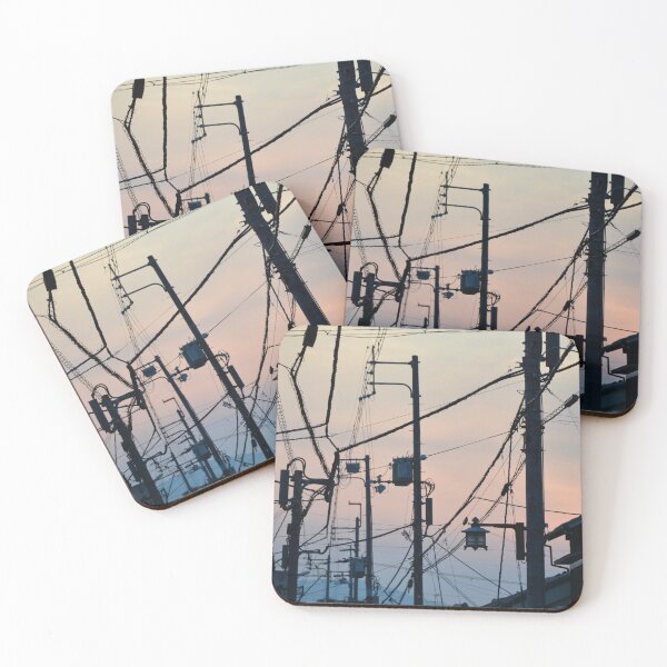 Item preview, Silhouette of Japanese Utility Poles Against Soft Sunset designed and sold by MiraNadaPrints.
