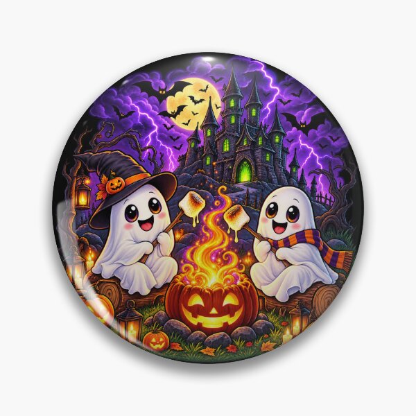 Item preview, Ghostly Campfire Caricature – Cute Halloween Marshmallow Friends designed and sold by RDcollections.