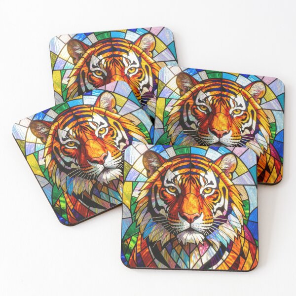 Item preview, Tiger Portrait Stained Glass Vibrant Mosaic designed and sold by pinkal.