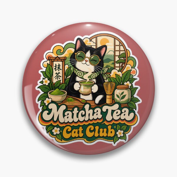 Item preview, Retro Matcha Tea Cat Club 70s Wellness designed and sold by Retro Whiskers.