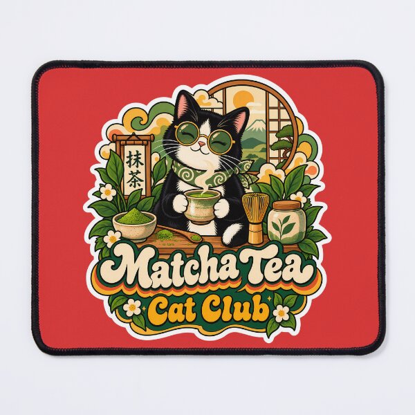 Item preview, Retro Matcha Tea Cat Club 70s Wellness designed and sold by Retro Whiskers.