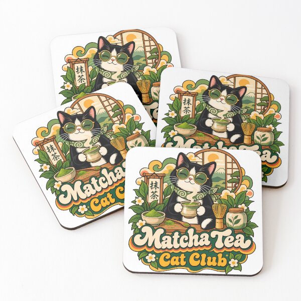 Item preview, Retro Matcha Tea Cat Club 70s Wellness designed and sold by Retro Whiskers.